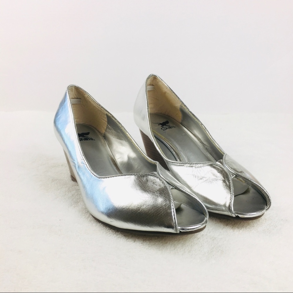 Sheikh Silver Peep Toe Wedge Shoes